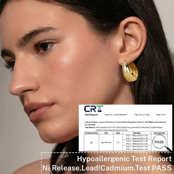 Women's Thick Hoop Plated Sterling Gold Lightweight Chunky Large Earrings - Picture 6 of 7